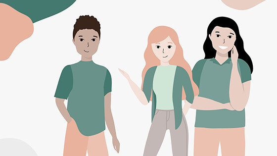 Ausbildung bei Juzo Illustration dreier Auszubildender