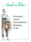 Mann mittleren Alters mit Bart und Weg mit Wegweiser; mit der Überschrift "Wonach wir streben" und der Vision "Ein besseres Leben in beschwerdefreier Bewegung für alle."